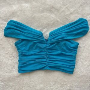 Blue Off-Shoulder Ruched Women's Top